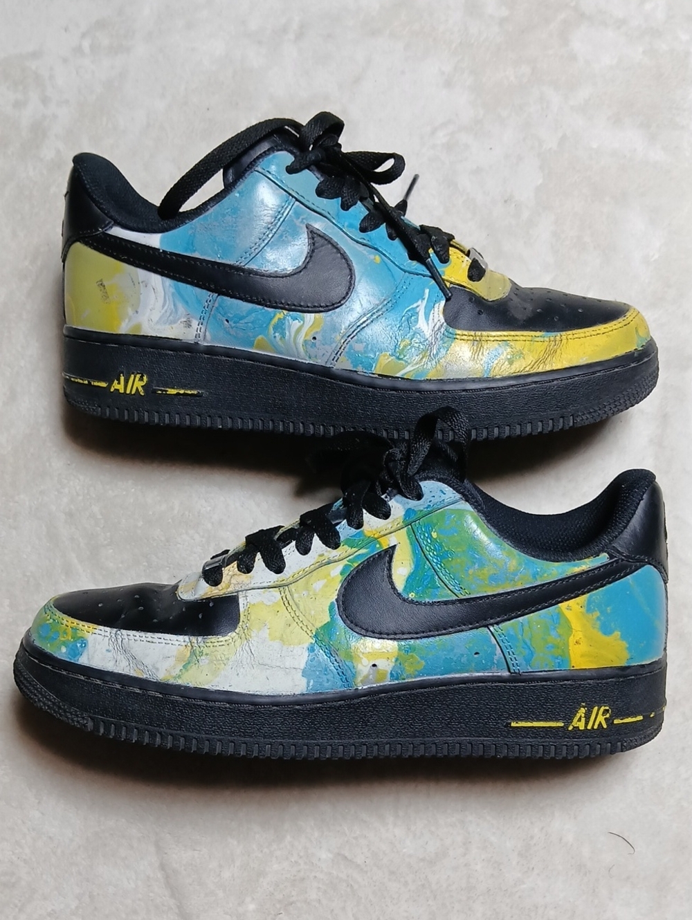 Nike Air Force 1 Custom Mede  Low-Top Sneakers - Blue, Yellow & Black Size 9